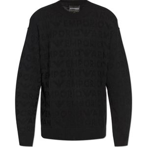 Emporio Armani, Truien, Heren, Zwart, XL, Wol, Wollen Trui met Monogram