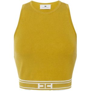 Elisabetta Franchi, Tops, Dames, Geel, XS, Gele Cropped Top met Racerback