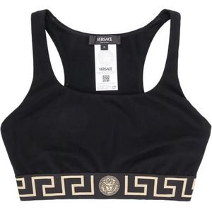 Versace, Sport, Dames, Zwart, S, Mouwloze Crop Top met La Greca