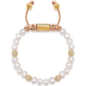 Nialaya, Accessoires, Dames, Geel, XS, Nylon, Kralenarmband met Parel en Goud