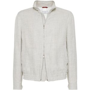 Brunello Cucinelli, Jassen, Heren, Grijs, L, Wol, Bomberjack