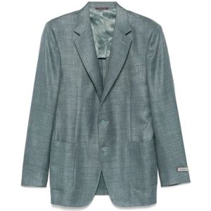 Canali, Jassen, Heren, Blauw, 2Xl, Blauwe Geknoopte Jas met Zakken