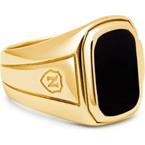 Nialaya, Accessoires, Heren, Geel, 62 MM, Goud Vergulde Onyx Signet Ring