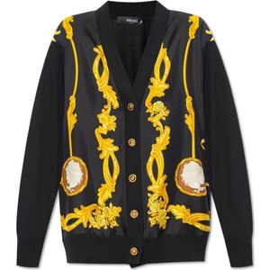 Versace, Truien, Dames, Zwart, 2Xs, Wol, Vest met gemengde materialen