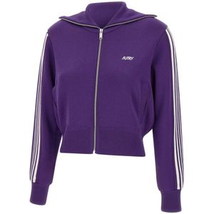 Autry, Sweatshirts & Hoodies, Dames, Paars, S, Paarse Logo Zip-Up Sweater Gestreept Patroon