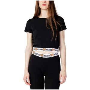 Moschino, Tops, Dames, Zwart, L, Katoen, Zwart effen T-shirt met korte mouwen