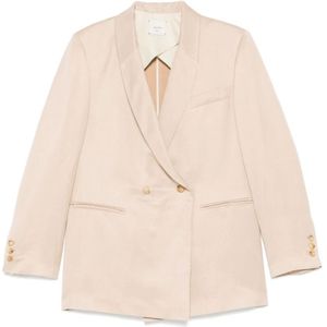 Alysi, Jassen, Dames, Beige, M, Beige Double-Breasted Jas met Zakken