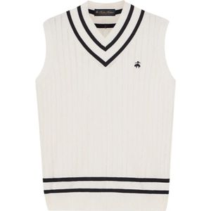 Brooks Brothers, Truien, Heren, Wit, L, Katoen, Logo Geborduurde Katoenen Tennis V-Hals Vest