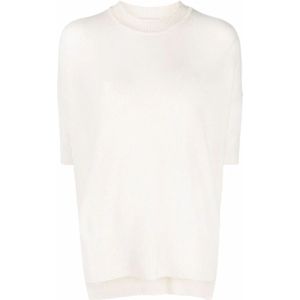Jil Sander, Truien, Dames, Beige, L, Kasjmier, Elegante Beige Kasjmier Trui met Korte Mouwen