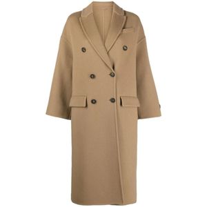 Brunello Cucinelli, Mantels, Dames, Bruin, M, Wol, Bruine Double-Breasted Virgin-Wool Jas
