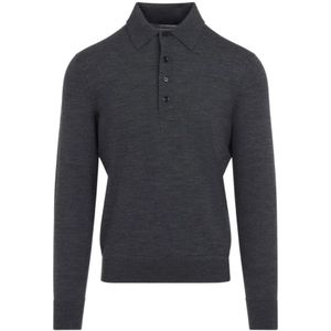 Tom Ford, Tops, Heren, Grijs, L, Wol, Wollen Polo Shirt
