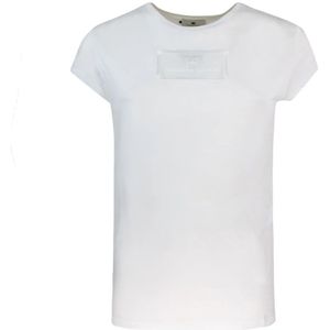 Elisabetta Franchi, Tops, Dames, Wit, L, Geborduurd Logo Slim Fit T-shirt