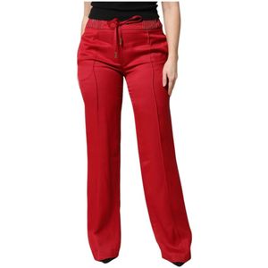 Dolce & Gabbana, Broeken, Dames, Rood, M, Rode Straight Fit Broek met Koordsluiting