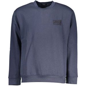 Cavalli Class, Sweatshirts & Hoodies, Heren, Blauw, L, Katoen, Elegant Geborduurd Sweatshirt met Ronde Hals