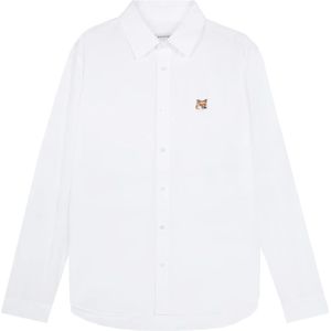 Maison Kitsuné, Overhemden, Heren, Wit, L, Katoen, Klassiek wit overhemd met Fox Head-logo