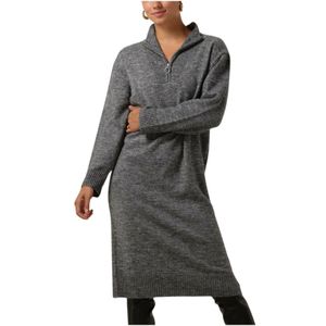 Object, Kleedjes, Dames, Grijs, S, Polyester, Zip Knit Jurk voor elke gelegenheid