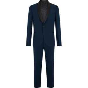 Roberto Cavalli, Pakken, Heren, Blauw, 2Xl, Eénknoops pakjasje met sjaalkraag