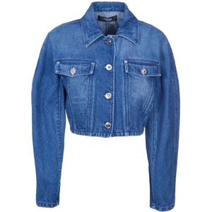 Versace, Jassen, Dames, Blauw, S, Denim, Metalen Pinafore Jassen
