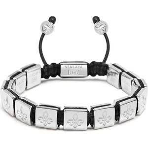 Nialaya, Accessoires, Heren, Grijs, L, Nylon, Flatbead Armband in Sterling Zilver