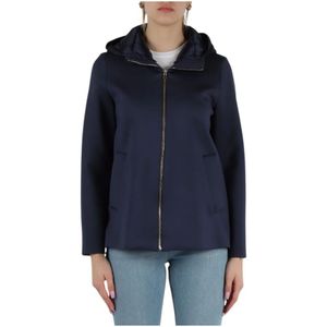 Marella, Sweatshirts & Hoodies, Dames, Blauw, S, Blauwe Oxford Jas met Afneembare Capuchon