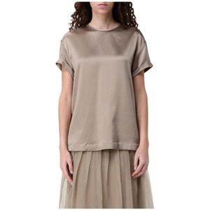 Brunello Cucinelli, Tops, Dames, Grijs, S, Elegante Zijden Blouse met Korte Mouwen
