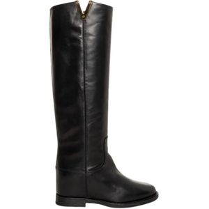 Via Roma 15, Schoenen, Dames, Zwart, 37 EU, Zwarte leren laars met gouden V