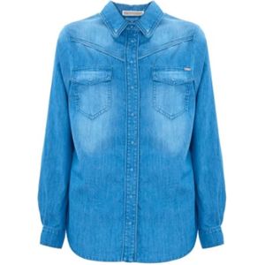 Kocca, Blouses & Shirts, Dames, Blauw, S, Denim, Blauw Denim Overhemd met Lange Mouwen