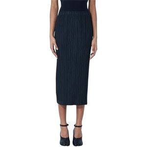 Issey Miyake, Rokken, Dames, Zwart, XL, Polyester, Elegante Geplooide Midi Rok