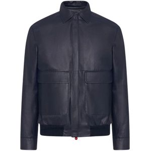 Kiton, Jassen, Heren, Blauw, 2Xl, Leer, Blouson Lamsleer Marineblauw