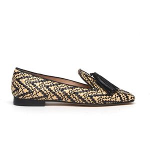 Prosperine, Schoenen, Dames, Veelkleurig, 36 EU, Beige en Zwart Raffia Loafers met Kwastjes