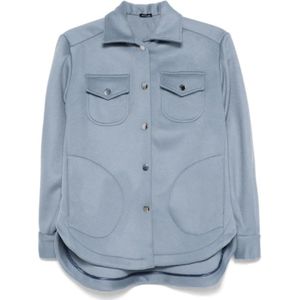 Kiton, Jassen, Dames, Blauw, M, Kasjmier, Lichtblauwe Kasjmier Jas met Drukknoopsluiting