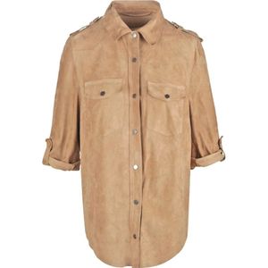 Salvatore Santoro, Jassen, Dames, Beige, M, Suède, Suède leren jas met overhemdkraag
