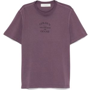 Golden Goose, Tops, Heren, Paars, M, Katoen, Paars T-shirt met ronde hals