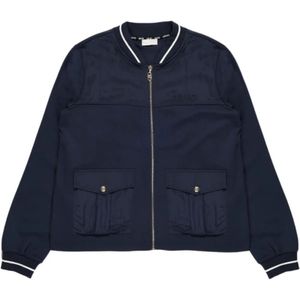 Liu Jo, Jassen, Dames, Zwart, L, Blauwe Zip-Up Bomber Style Sweatshirt