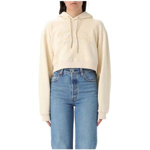Gcds, Sweatshirts & Hoodies, Dames, Beige, L, Beige Gebreide Trui met Geribbelde Details