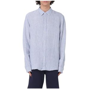 Michael Kors, Overhemden, Heren, Blauw, M, Linnen, Gestreept Linnen Overhemd Casual Stijl