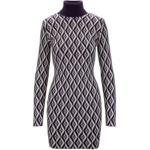 Elisabetta Franchi, Kleedjes, Dames, Zwart, M, Hoge hals lange mouw gebreide jurk