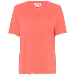 Soaked in Luxury, Tops, Dames, Oranje, L, Polyester, Koraal Loose Fit V-hals Top
