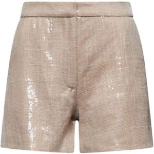 Silvian Heach, Korte broeken, Dames, Beige, S, Leer, Shorts in gelamineerde stof