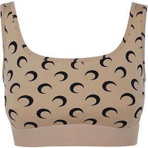 Marine Serre, Sport, Dames, Beige, S, Maan Gedrukte Jersey Sport BH