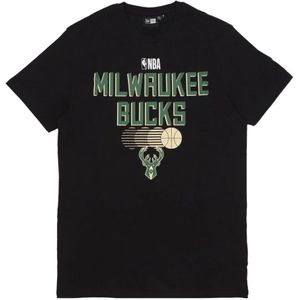 New Era, Tops, Heren, Zwart, 2Xl, Katoen, Milwaukee Bucks NBA Grafisch T-shirt