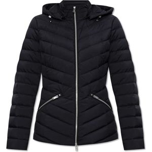 Moose Knuckles, Jassen, Dames, Zwart, S, Leer, Donsjack met afneembare capuchon