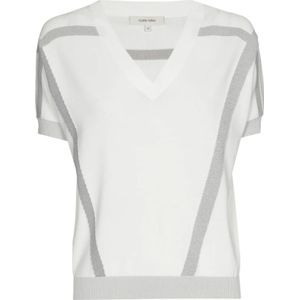 Marie Méro, Truien, Dames, Wit, 2Xl, Witte V-hals trui met grijze strepen