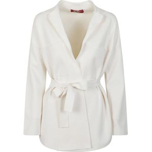 Max Mara Studio, Jassen, Dames, Wit, S, Polyester, Witte Jersey Jas met Riem