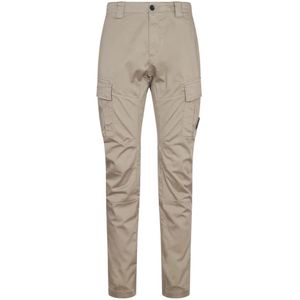 C.p. Company, Broeken, Heren, Beige, XL, Satijn, Cargo Lens Broek in Satijn Stretch
