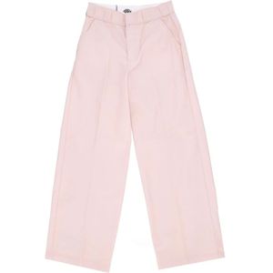 Dickies, Broeken, Dames, Roze, W32, Katoen, Gestructureerde Stof Lange Broek Peach Whip