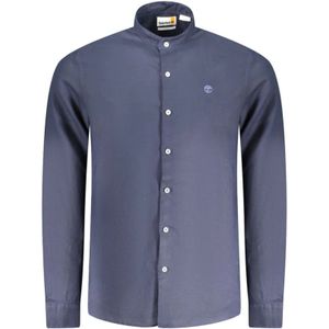 Timberland, Overhemden, Heren, Blauw, XL, Katoen, Blauwe Mandarin Kraag Shirt met Borduurwerk