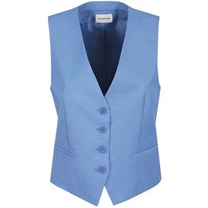 P.a.r.o.s.h., Jassen, Dames, Blauw, XS, Linnen, Blauwe Stijlvolle Vest Dameskleding