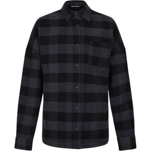 Palm Angels, Overhemden, Heren, Zwart, M, Katoen, Geruite Print Shirt Zwart Grijs Katoen
