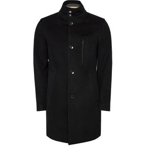 Hugo Boss, Mantels, Heren, Zwart, S, Wol, Zwarte wollen jas met ritssluiting